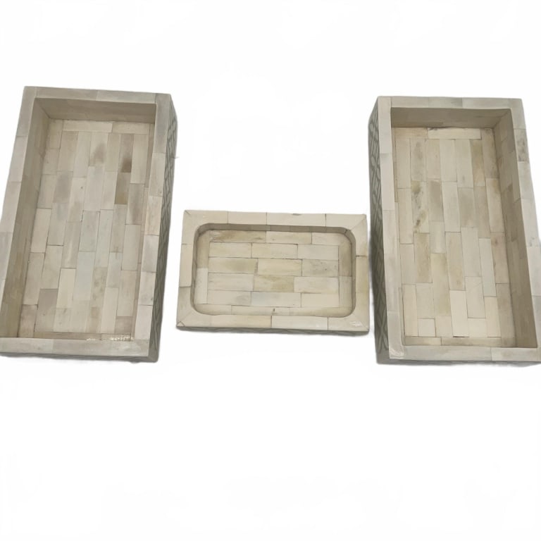 3 Rectangular Inlaid Bone Trays - 2