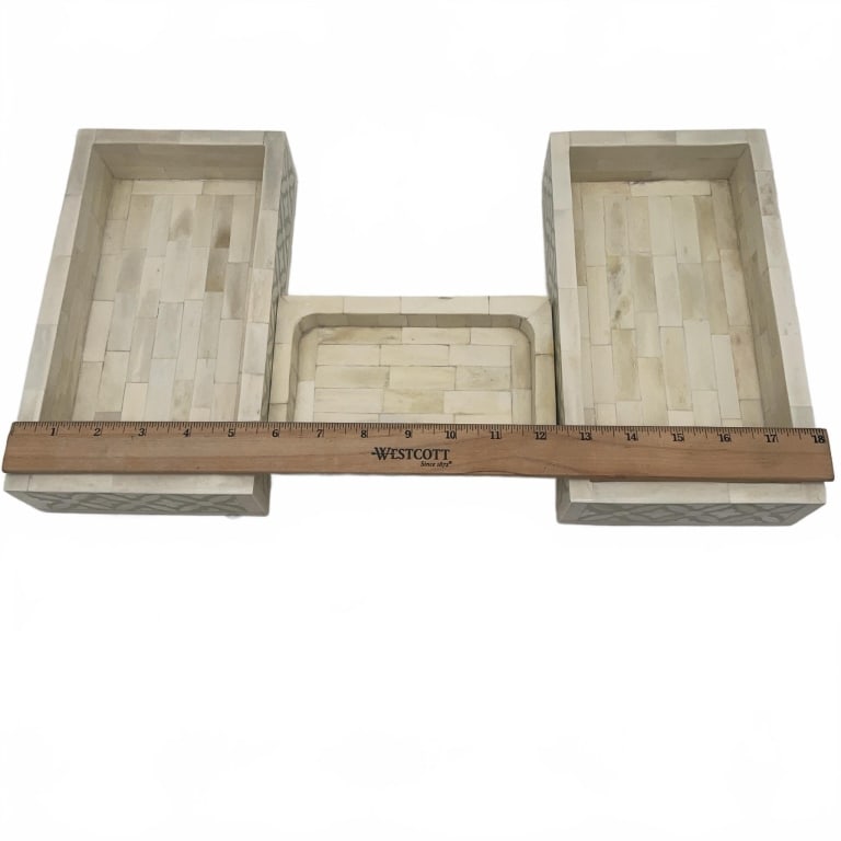 3 Rectangular Inlaid Bone Trays - 3