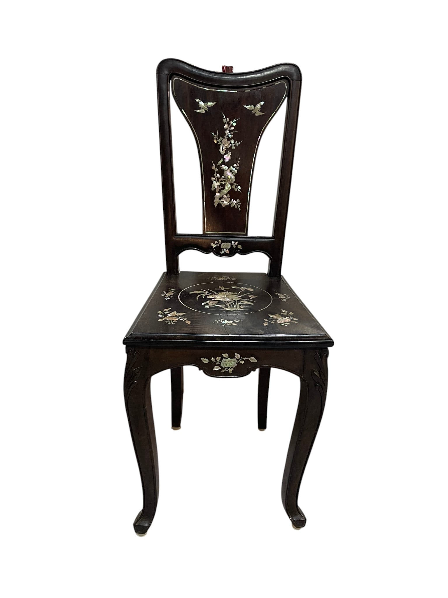 ASIAN STYLE FLORAL INLAID WOOD SIDE CHAIR 36" (1 of 9)
