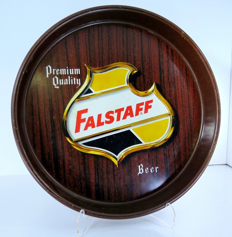 Falstaff Beer Tip Serving Tray Premium Quality the: Falstaff Beer Tip Serving Tray Premium Quality the choicest product of the brewers art wood grain (some surface scratching and wear from age)