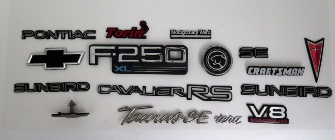 Several Plastic Car & Other Badges – Including Cougar,: Several Plastic Car & Other Badges – Including Cougar, Montgomery Ward, SE, Chevy, Craftsman, Taurus, V8 Magnum, Sunbird, Cavalier, Pontiac, F250 & More – Conditions Vary – No Guarantee of Funct