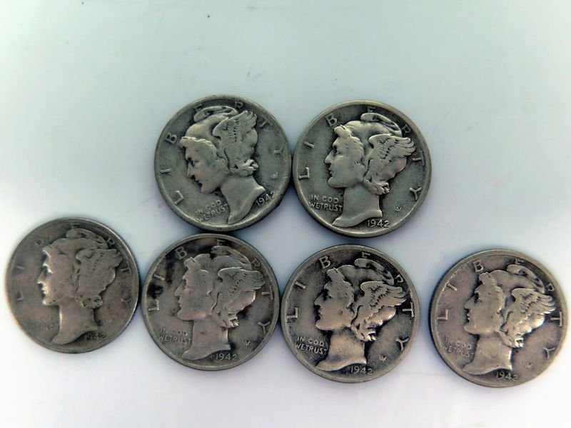 (6) 1942-P Silver Mercury Dimes (1 of 2)