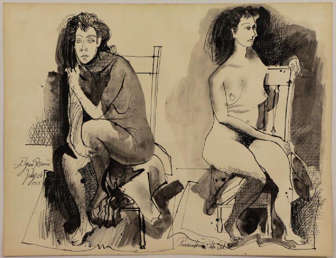 BROWNE, Byron. Ink on Paper. Two Seated Nudes. (1 of 8)