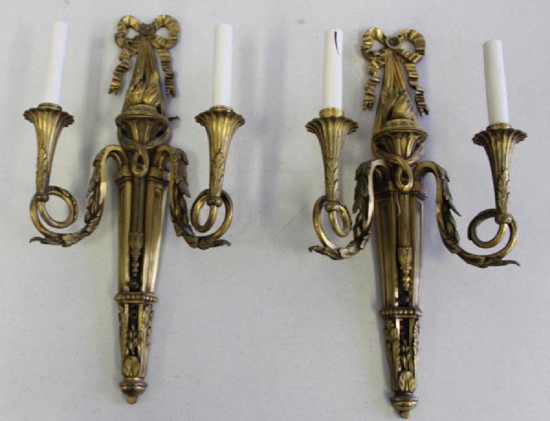 Pair of  French Quality Gilt Bronze 2 Arm Sconces. (1 of 6)