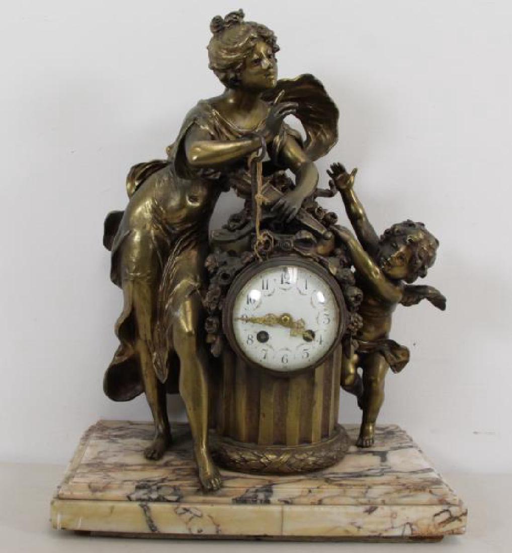 Quality Gilt Metal Figural Clock on Marble Base. (1 of 7)