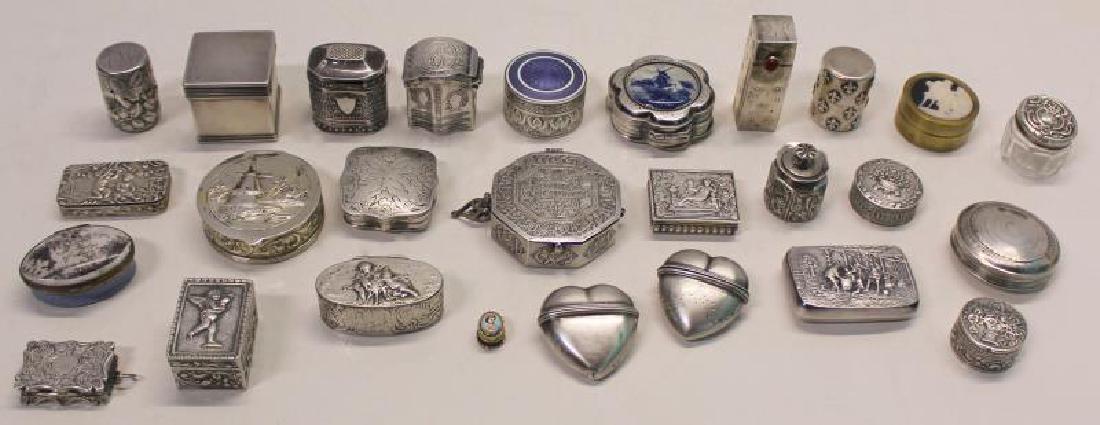 SILVER. Grouping of 27 Assorted Snuff Boxes. (1 of 10)