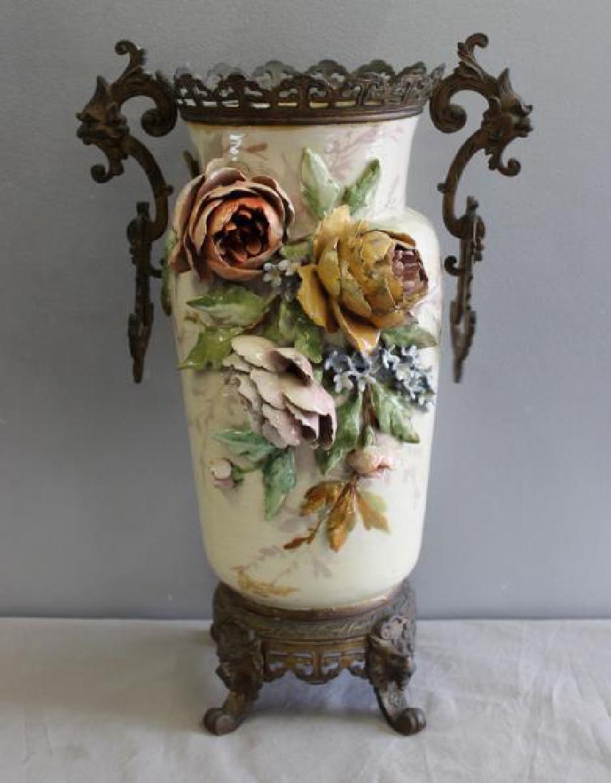 Emile Galle Majolica Style Vase With Gilt Metal (1 of 9)