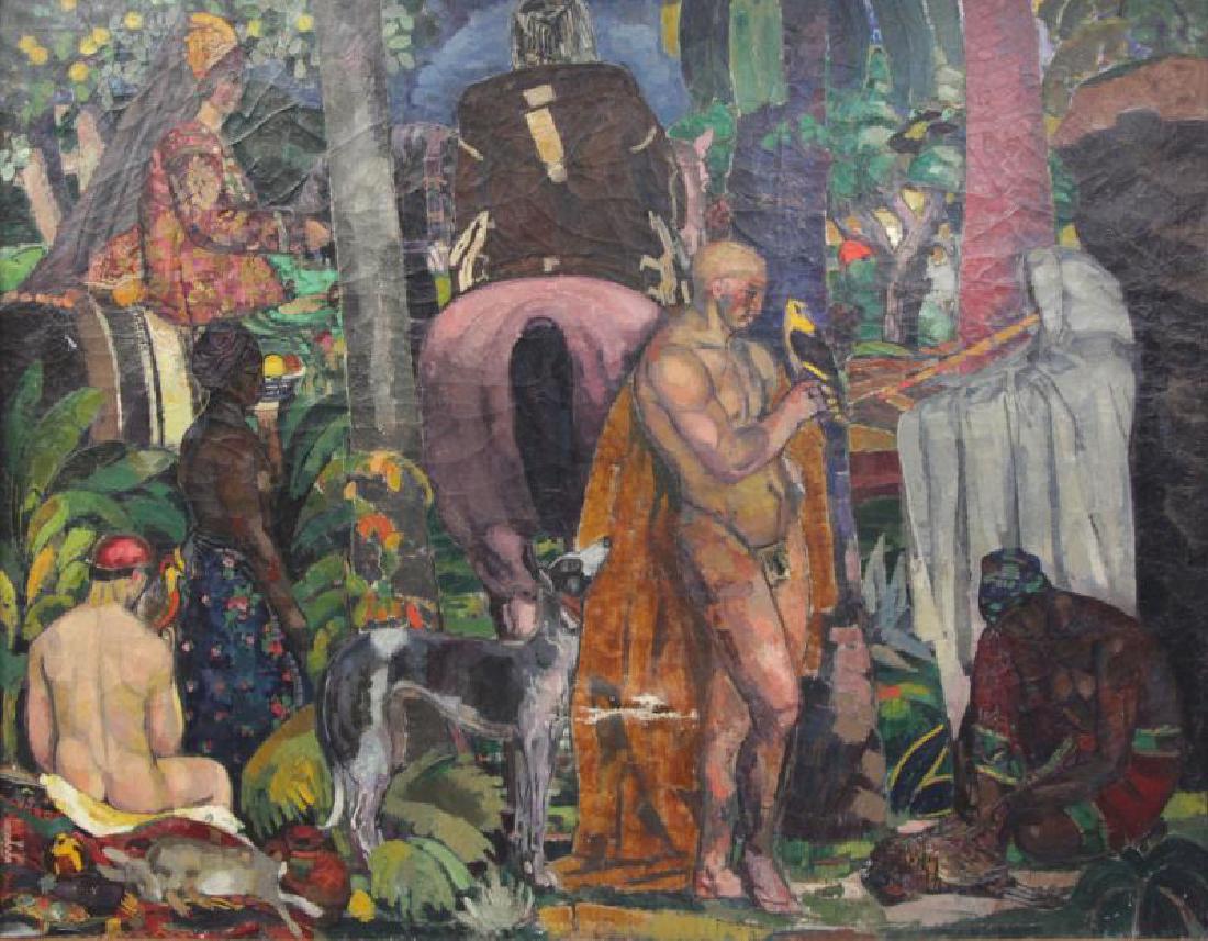 DUFRESNE, Charles. "Retour de Chasse" Large Oil on (1 of 13)