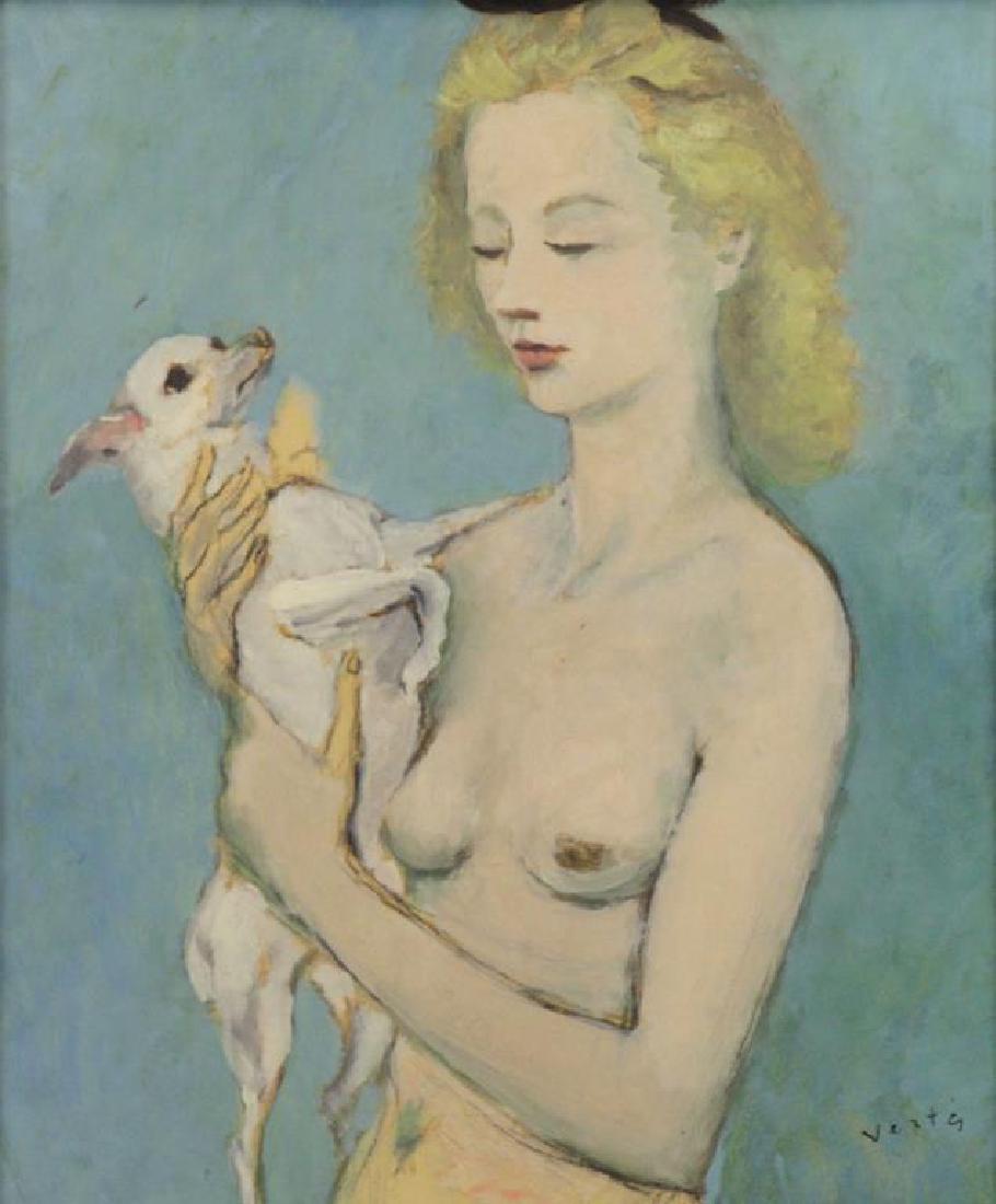 VERTES, Marcel. Oil on Board "Nu au Petit Chien (1 of 8)