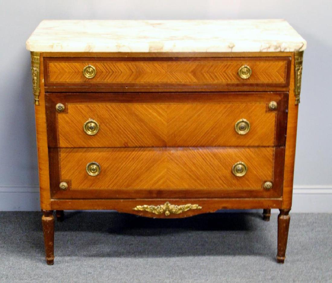 Louis XVI Style Satinwood and Marbletop Commode.: Nice quality commode with bronze mounts. From an East New York City estate. - Dimensions: 40" w x 20" d x 35" h.