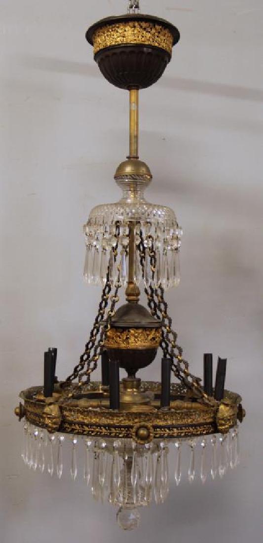 Patinated and Gilt Metal Cut Glass Chandelier. (1 of 6)