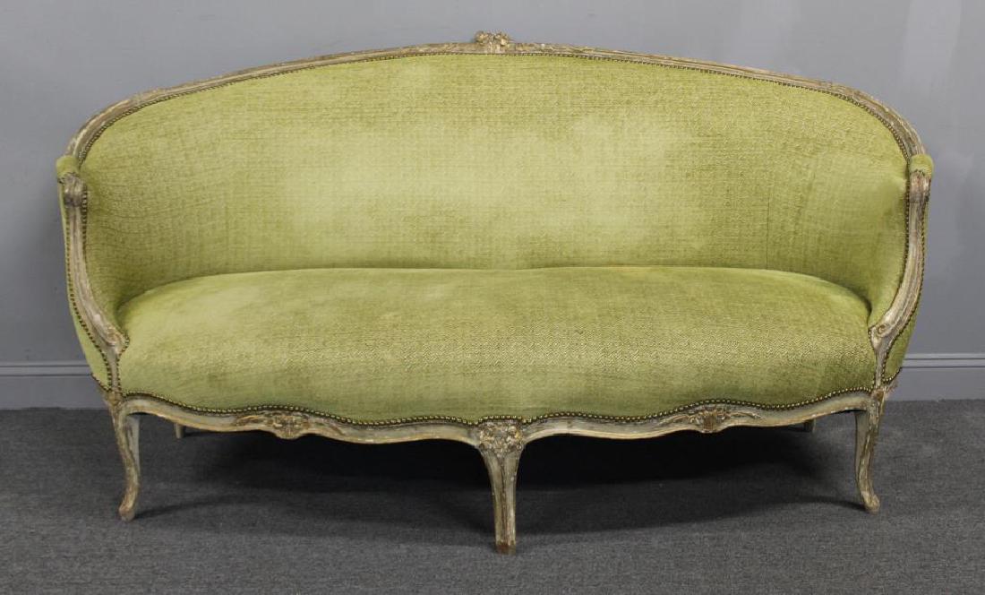 Louis XV Style Upholstered Demilune Settee (1 of 6)