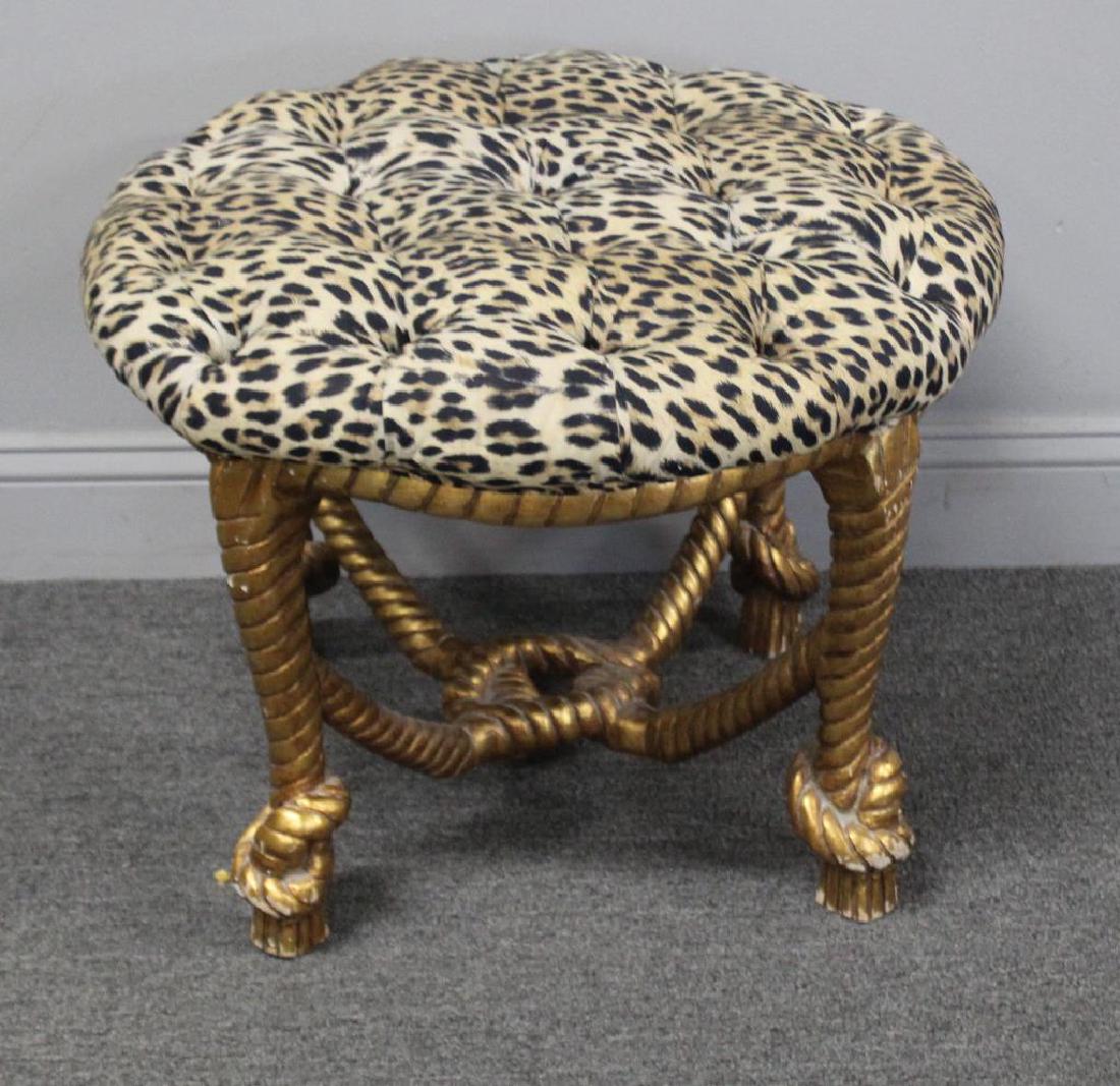 Upholstered Giltwood Tassel Form Bench. (1 of 6)