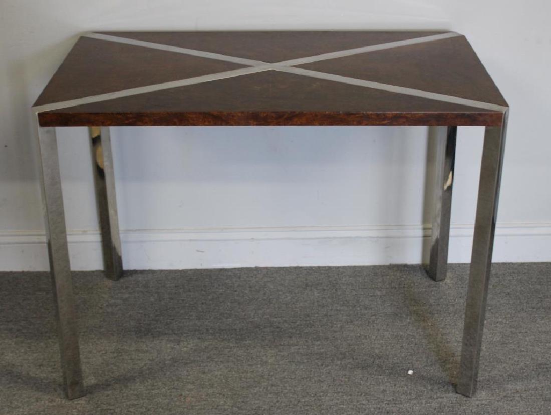 Midcentury Chrome and Burl Walnut Center Table. (1 of 4)