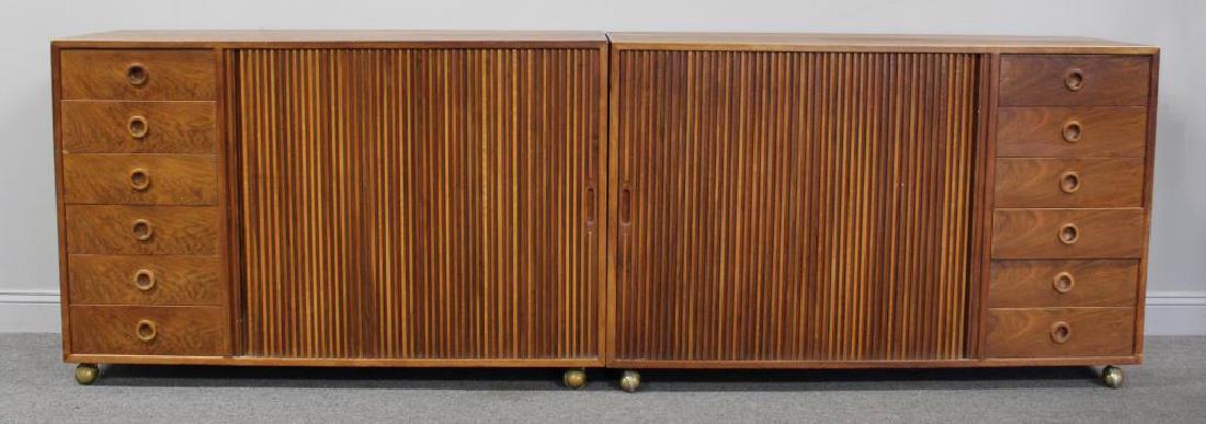 Midcentury Pair of Sibast Tambour Cabinets.: Large tambour font cabinets flanked by exterior drawers. Possibly Arne Vodder. Labeled Sibast. From a Westport, CT estate. - Dimensions: 36" w x 19" d x 28" h.