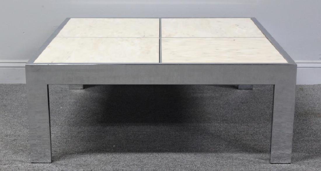 Midcentury 4 Panel Marble and Chrome Coffee Table. (1 of 4)