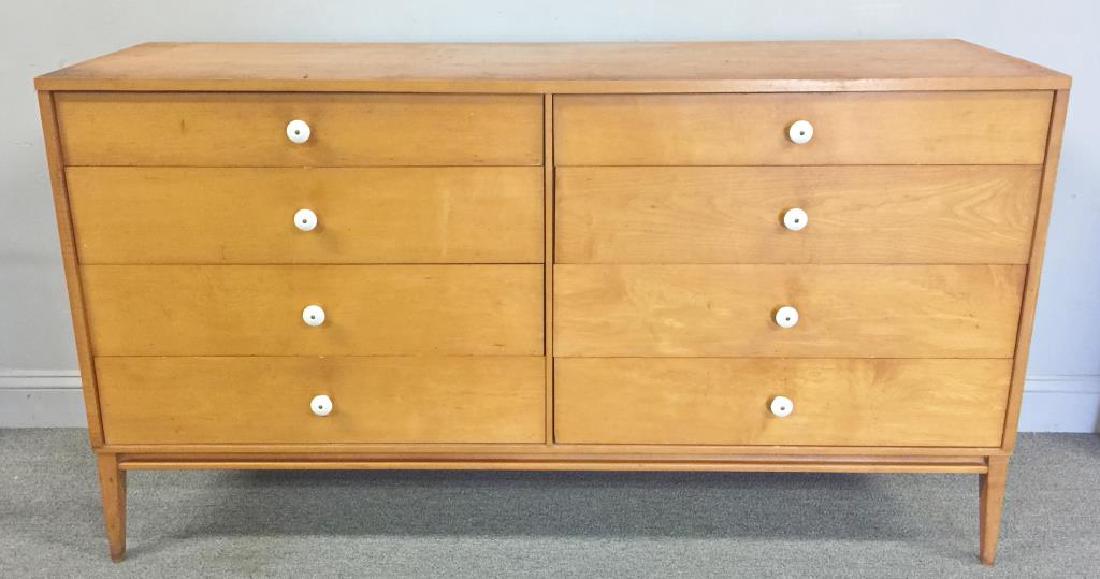 Midcentury Paul McCobb; Planner Group Dresser.: Double dresser with white pulls. Paper label to drawer interior and Winchendon paper mechanism card to underside. From a Bedford, NY estate. - Dimensions: 60" w x 18.5" d x 33" h.