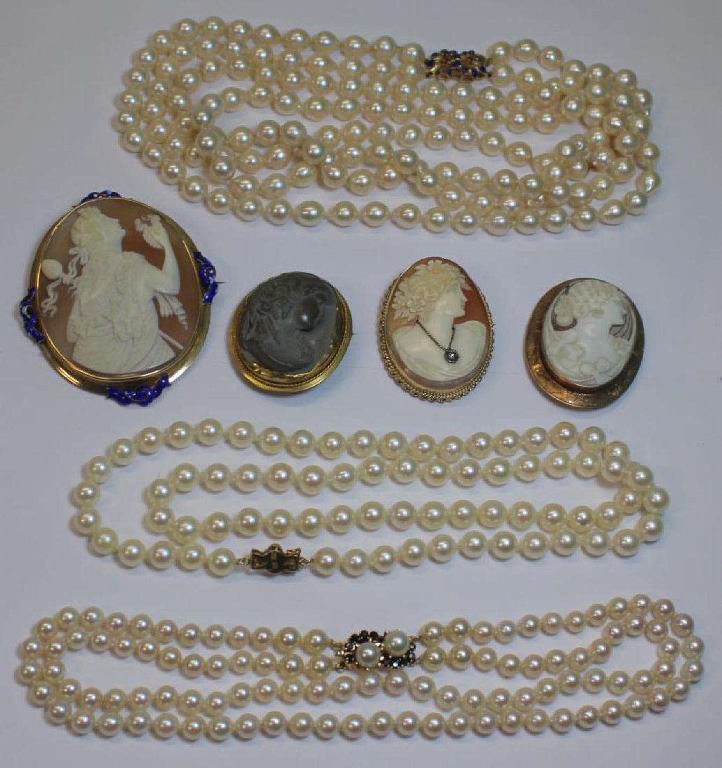 JEWELRY. Assorted Grouping of Pearls and Cameos. (1 of 12)
