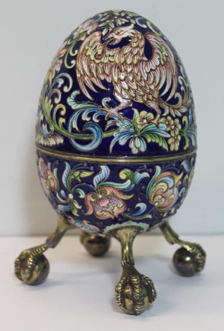 SILVER. Russian Enamel Egg with Ball and Claw Feet (1 of 9)