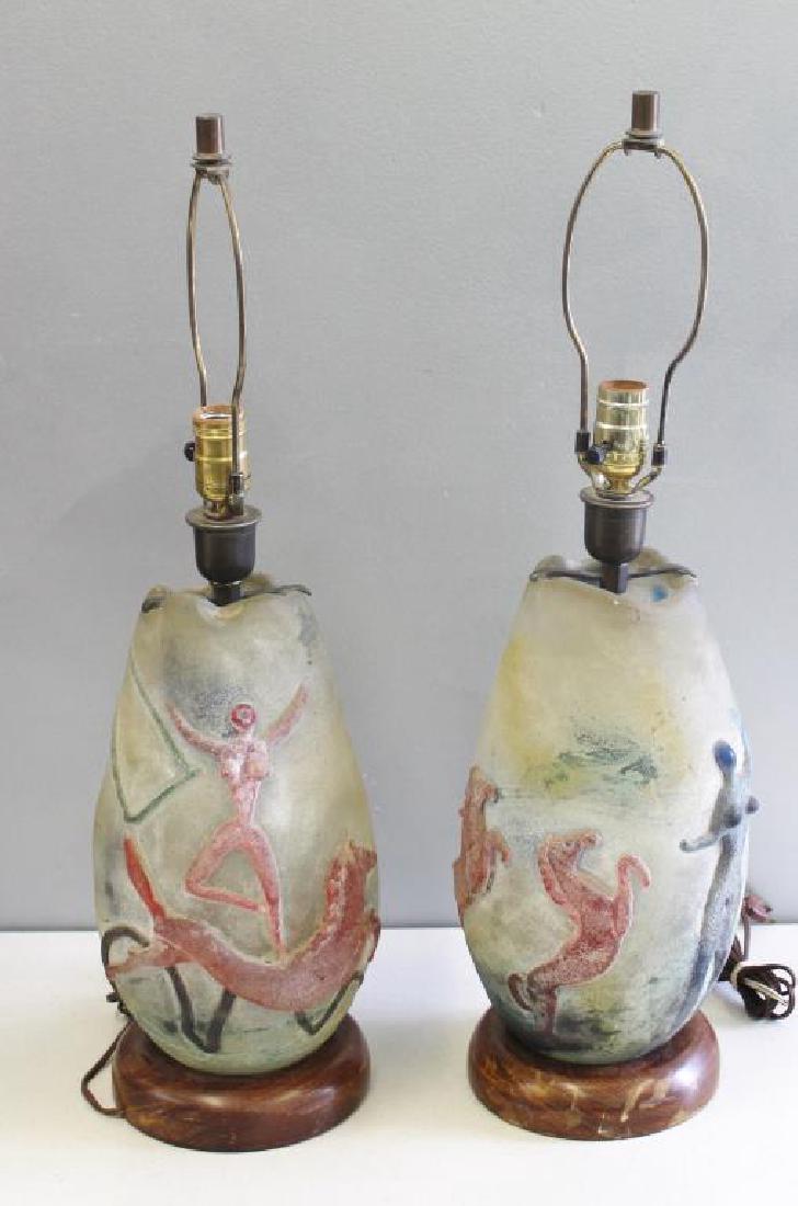 Pair of Midcentury Murano Scavo Glass Lamps. (1 of 7)