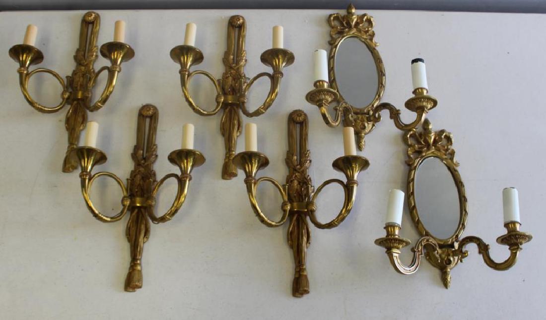 Lot of 6 Two Arm Bronze Sconces. (1 of 9)