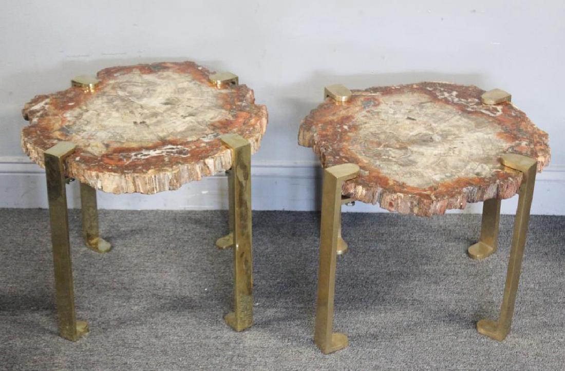 Pair of Modernist Petrified Wood Slab End Tables. (1 of 3)
