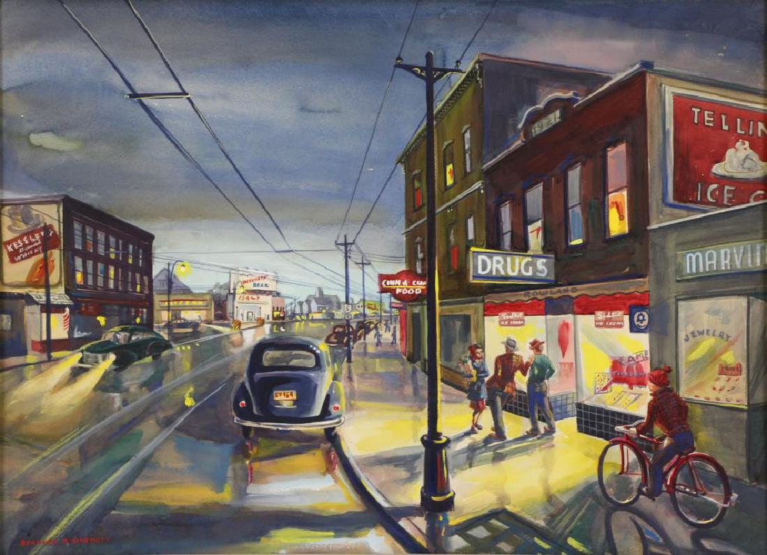 MCDERMOTT, Bernard. Watercolor. "Temple Square" (1 of 5)