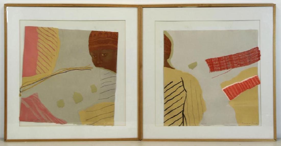 AMOS, Emma. Two Prints with Collage. "Secrets 1" & (1 of 8)