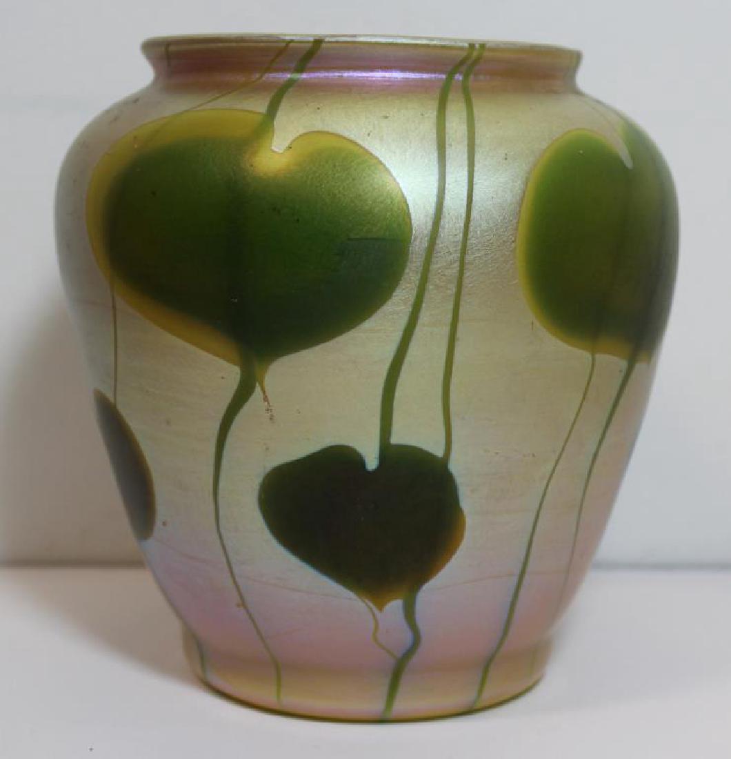 Tiffany Style Favrile Glass Vase with Leaf (1 of 7)