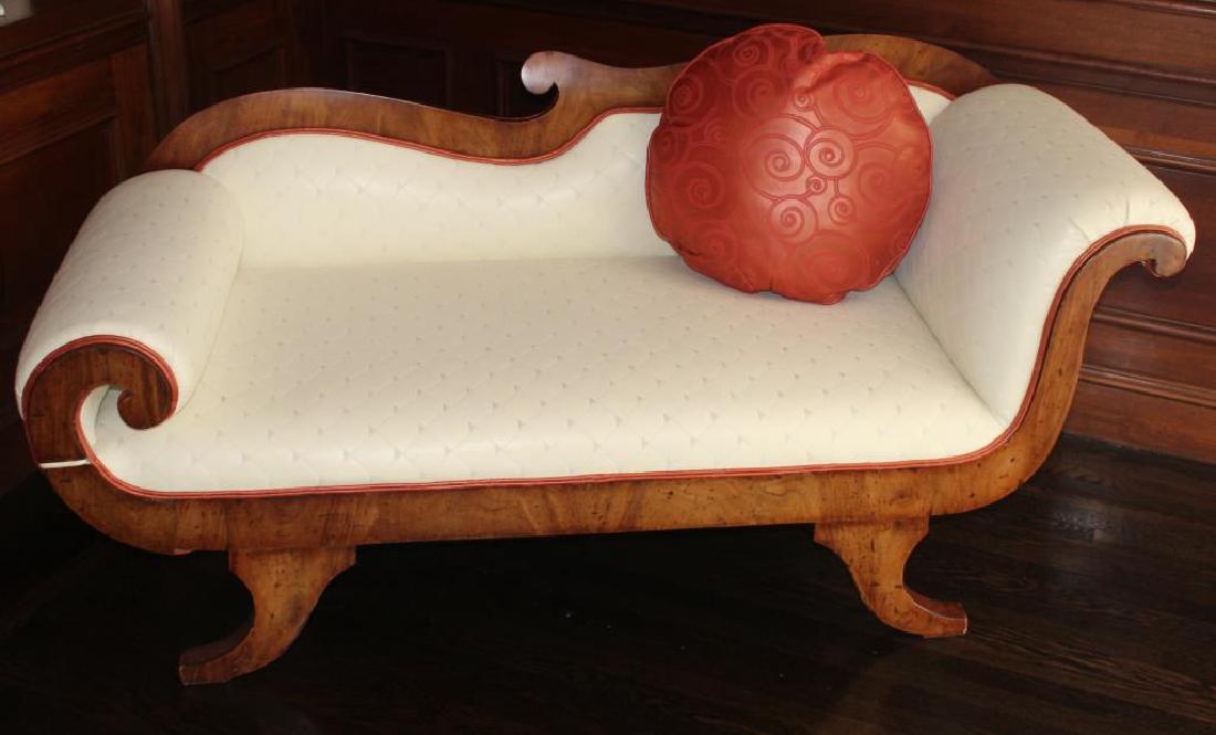 Biedemeier Upholstered Settee / Recamier.: Very decorative with good lines and patina. From a Larchmont Manor home. Dimensions: 71" w x 29" d x 34" h.