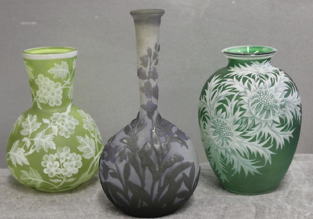 Lot of 3 Cameo Glass Cabinet Vases 1 Signed Galle. (1 of 7)