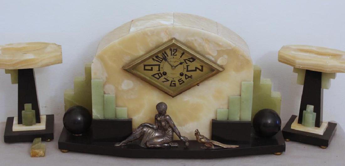 Art Deco Marble Clock Garniture Set . (1 of 6)