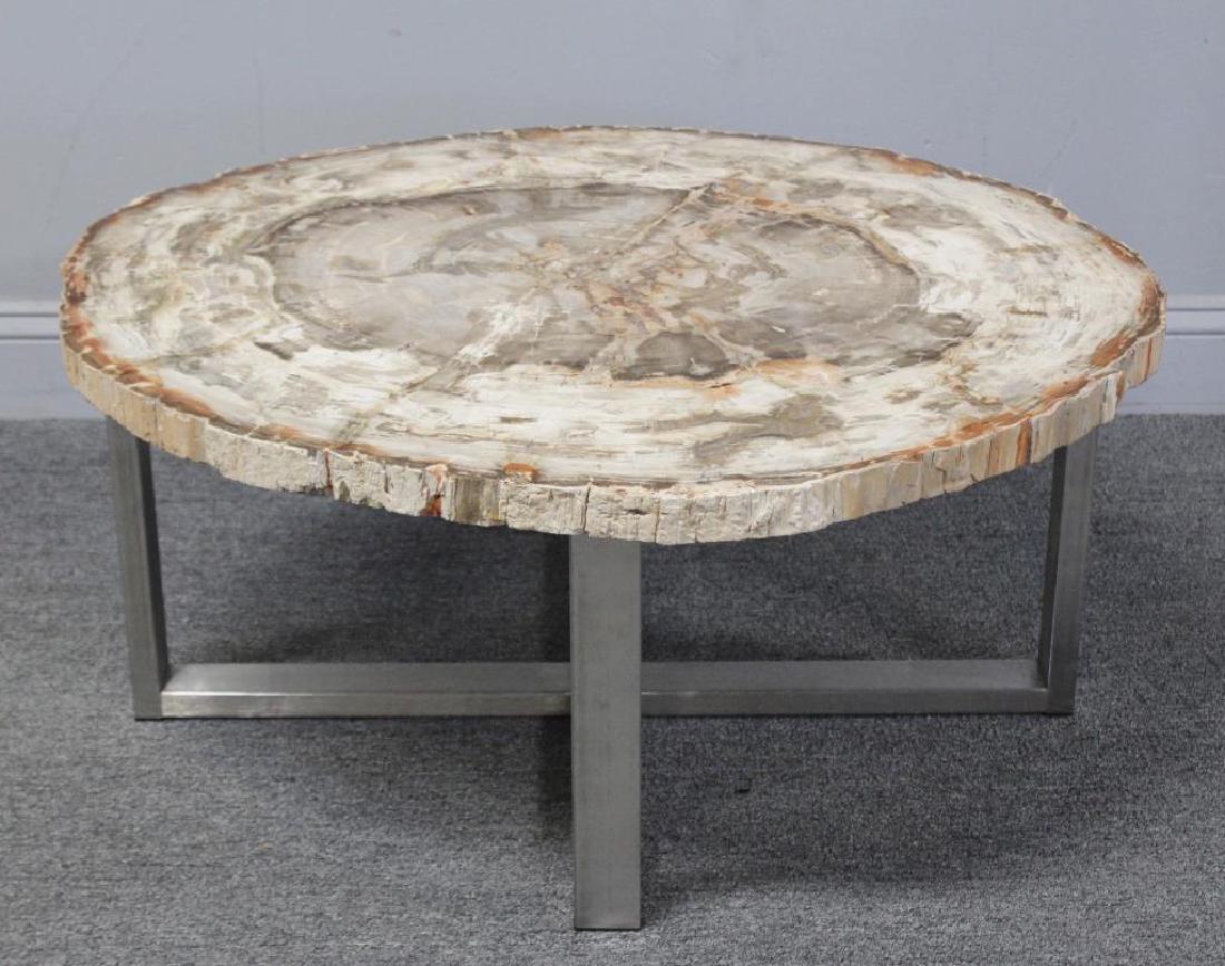 Modernist Petrified Wood Slab Coffee Table. (1 of 5)
