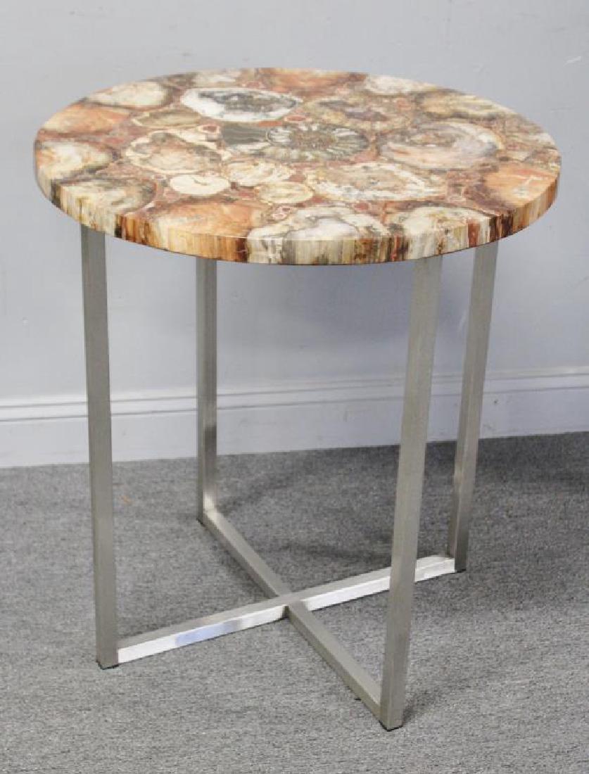 Mosaic Petrified Wood and Ammonite Center Table. (1 of 4)