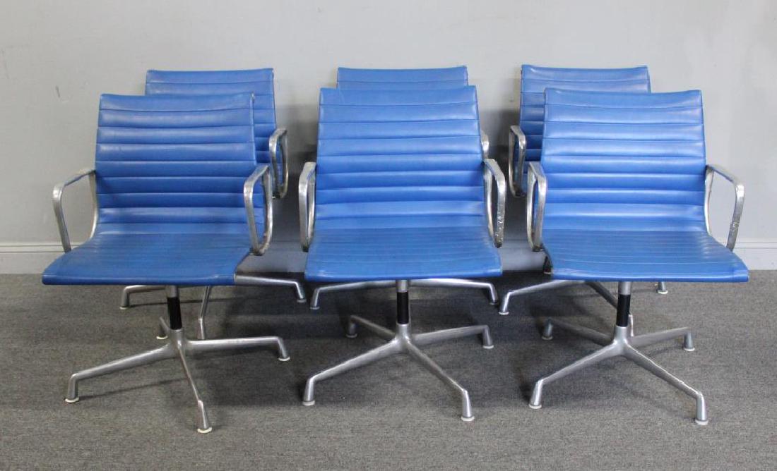 Set of 6 Blue Eames Aluminum Group Office Chairs. (1 of 5)