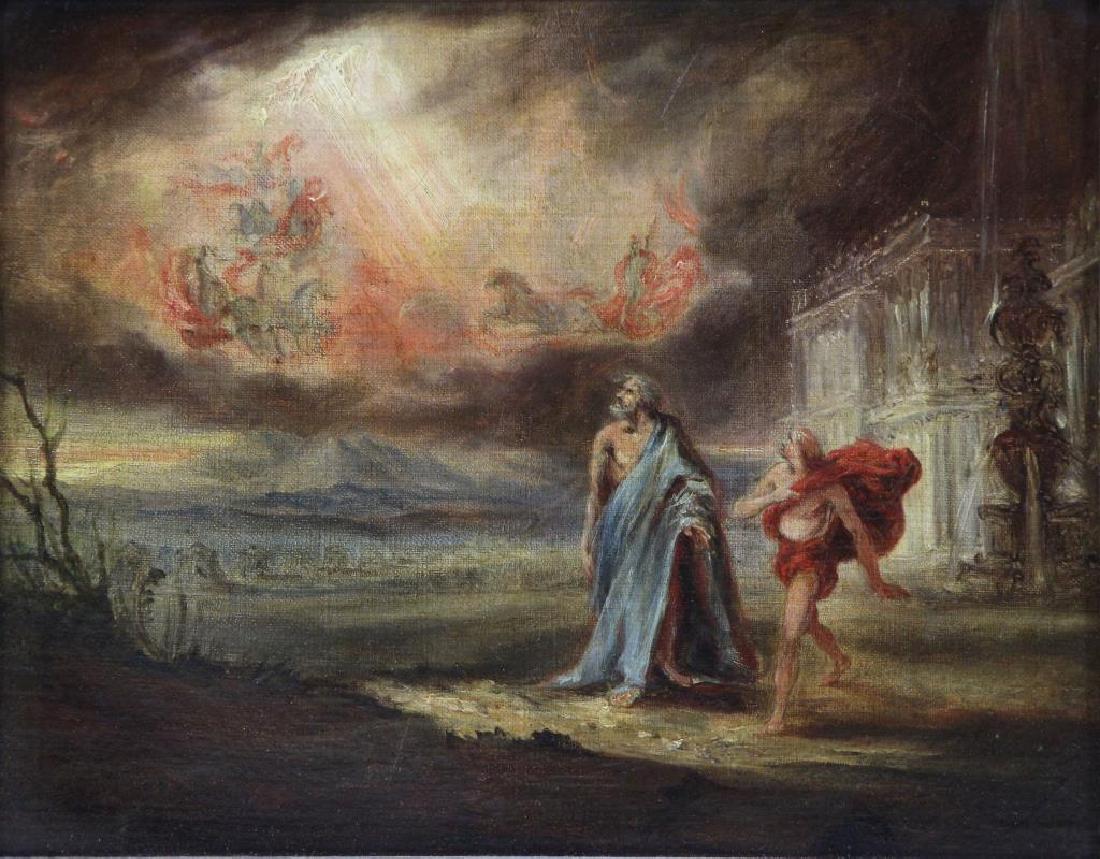 WEST, Benjamin (Attr). Oil on Canvas. Annunciation: Scene. Benjamin West (American, 1738-1820). From a West End Ave, NYC home. - Dimensions: 9.25" high x 11" wide.