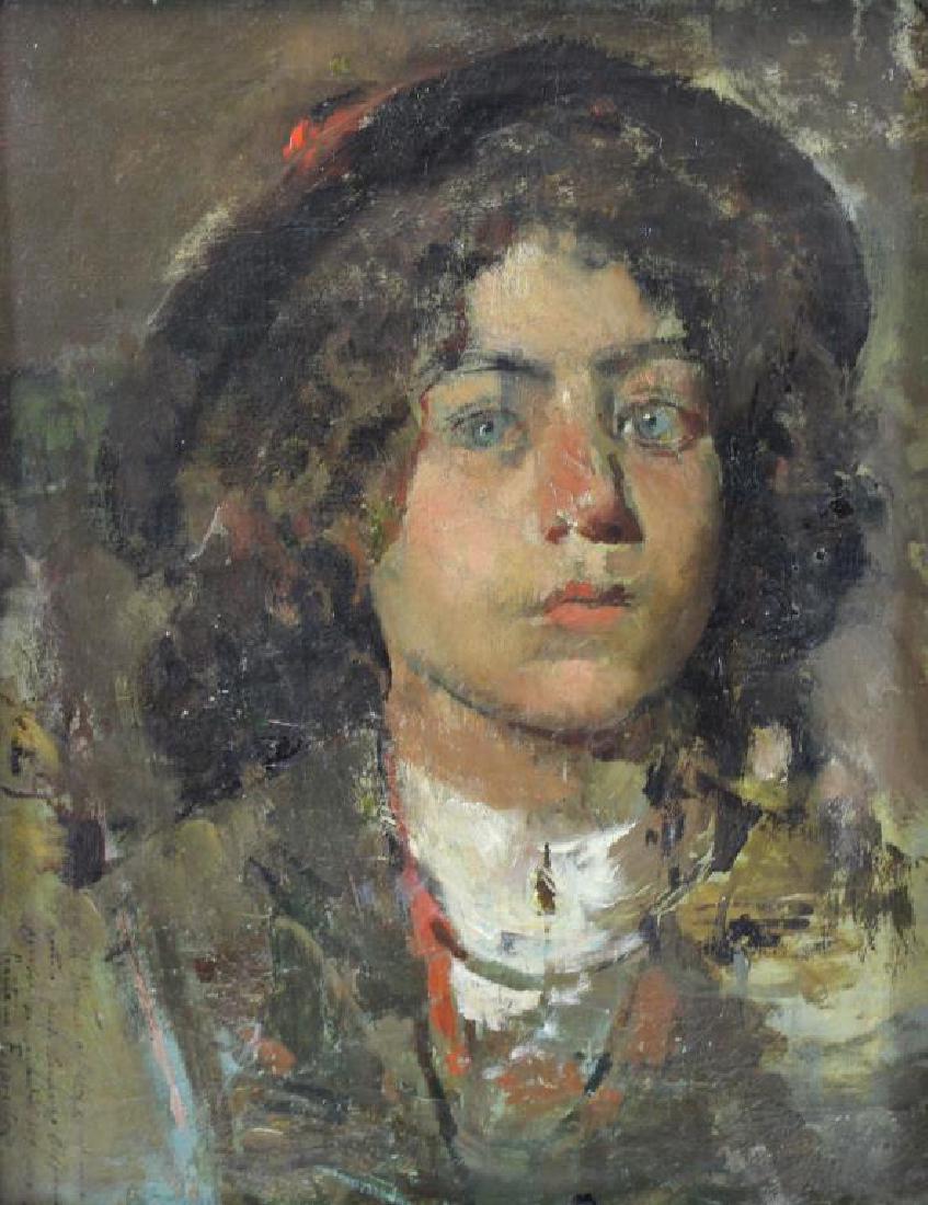 ESPOSITO, Gaetano. Oil on Canvas. Portrait of a: Boy. Signed and inscribed in Italian lower left. Gaetano Esposito (Italian, 1858-1911). From a White Plains, NY home. - Dimensions: 18" high x 14.25" wide.