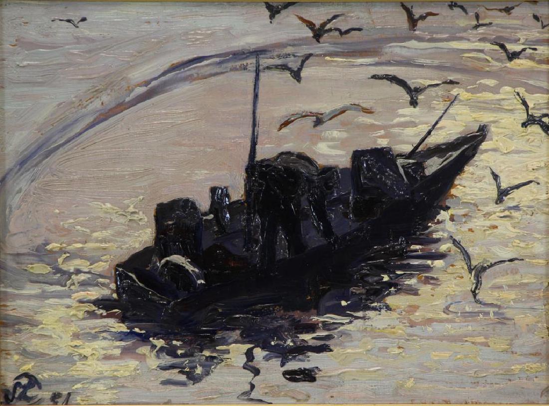 LEVER, Hayley. Oil on Board. Fisherman in Boat, (1 of 6)