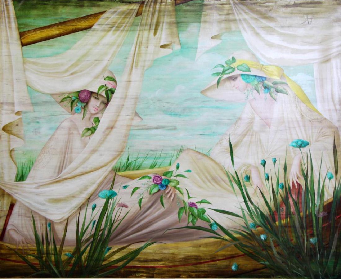 AUGE, Philippe. Oil on Canvas. Two Women Among (1 of 6)