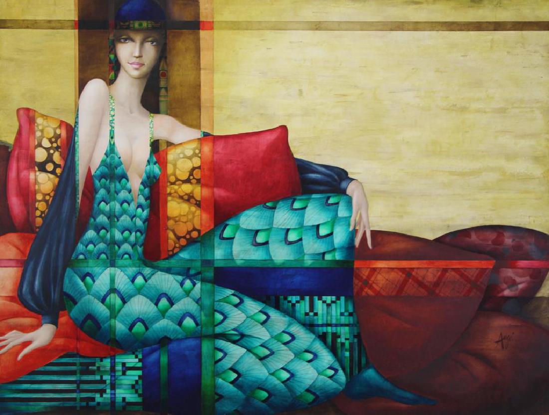 AUGE, Philippe. Oil on Canvas. Seated Woman on Red (1 of 6)