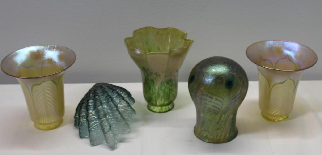 Lot of 5 Antique Art Glass Shades To Inc 4 Quezal. (1 of 4)