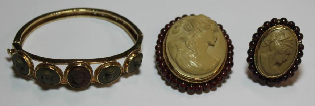 JEWELRY. Grouping of 14kt Gold Lava Cameo Jewelry. (1 of 9)