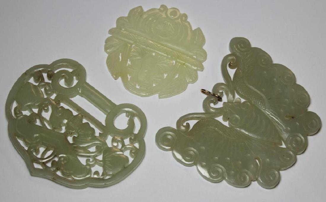JEWELRY. 3 Large Carved Jade Pendants. (1 of 7)