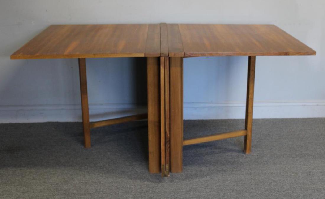 MIDCENTURY. Drop Leaf Accordion Style Table.: From a Riverdale, Bronx, NY estate. Dimensions: 35.5" w x 60" l (as seen) x 28.5" h.