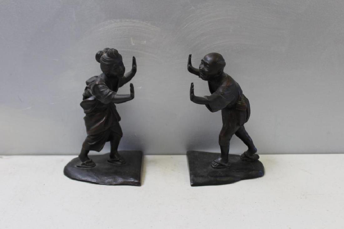 Pair Of Signed Antique Asian Bronze Figural (1 of 7)
