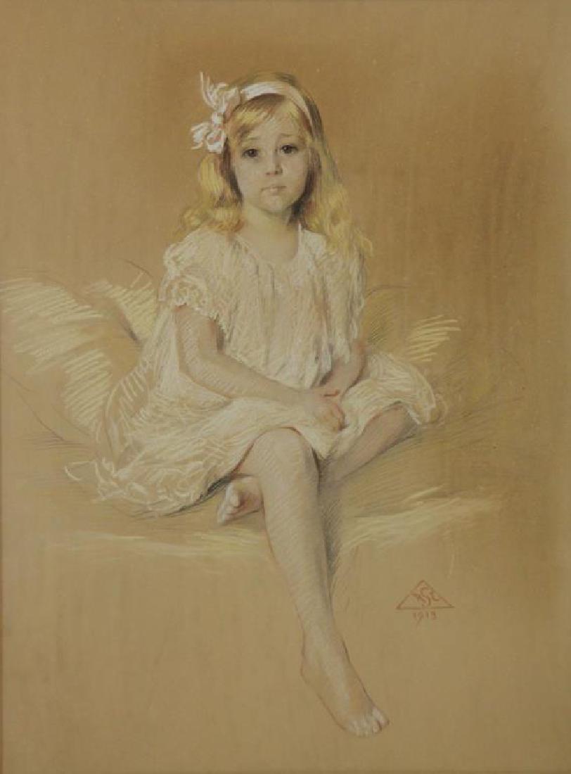 SHERWOOD, Rosina. Pastel on Paper. Portrait of a: Girl, 1913. Monogrammed and dated lower right. Rosina Emmet Sherwood (American, 1854-1948). From a Massachusetts estate. - Dimensions: Sight - 24" high x 18.25" wide.