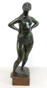 ROSENTHAL, Joe. Bronze Sculpture. "So What".: With a green patina. Signed on base and numbered 6/10. Accompanied by a Galerie Heritage International Catalog illustrating this work on p. 9. Joe Rosenthal (Canadian, b. 1921). From a Rye, NY home. -