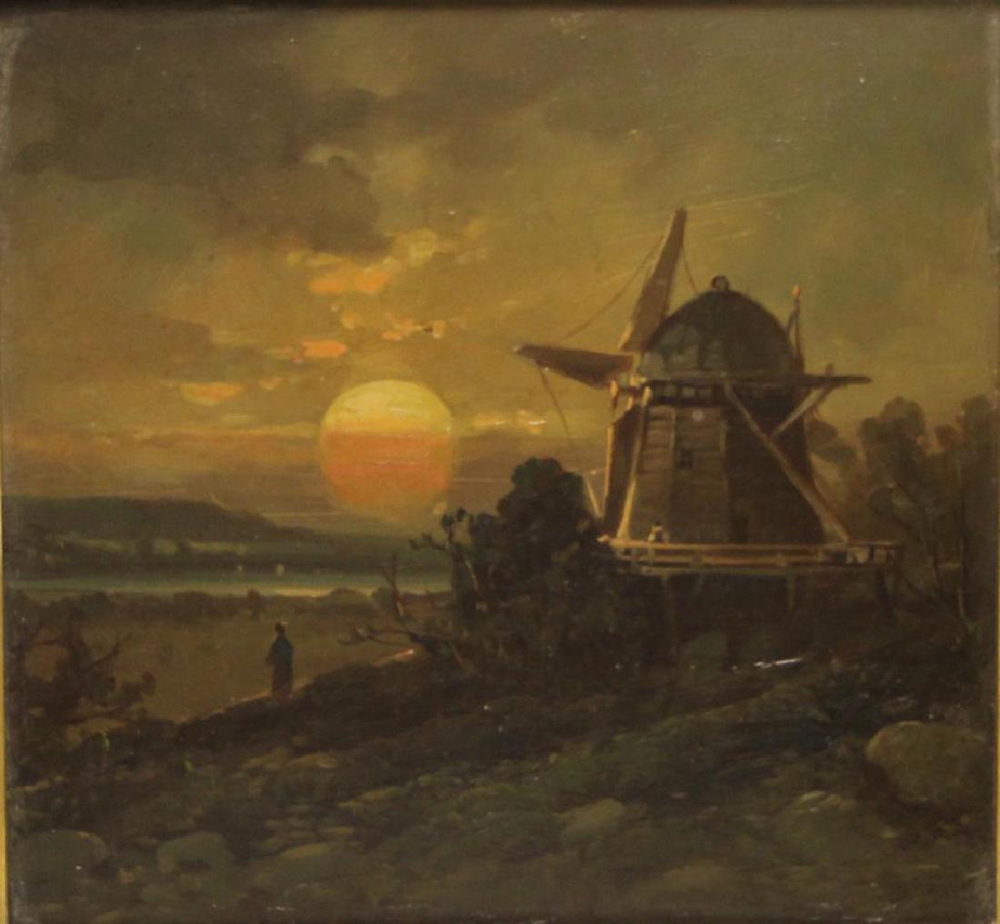 UNSIGNED. Oil On Panel "Windmill at Dusk " (1 of 5)