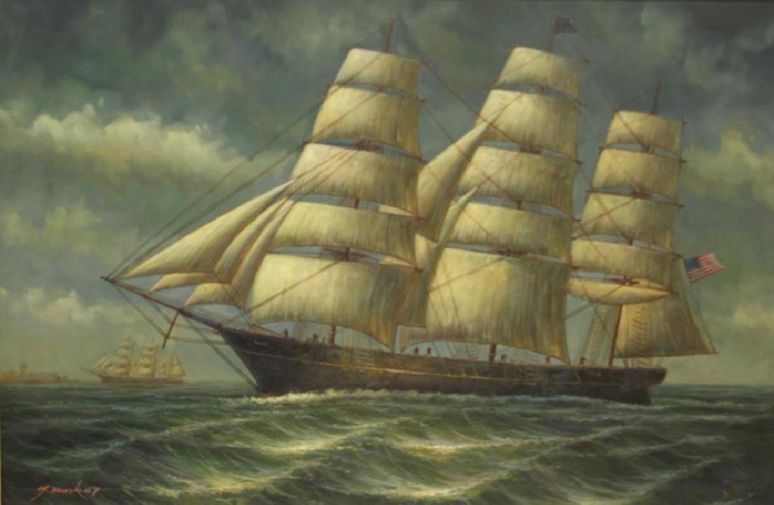 PARKER, M . Oil On Canvas "Ship  At  Sea ". (1 of 6)