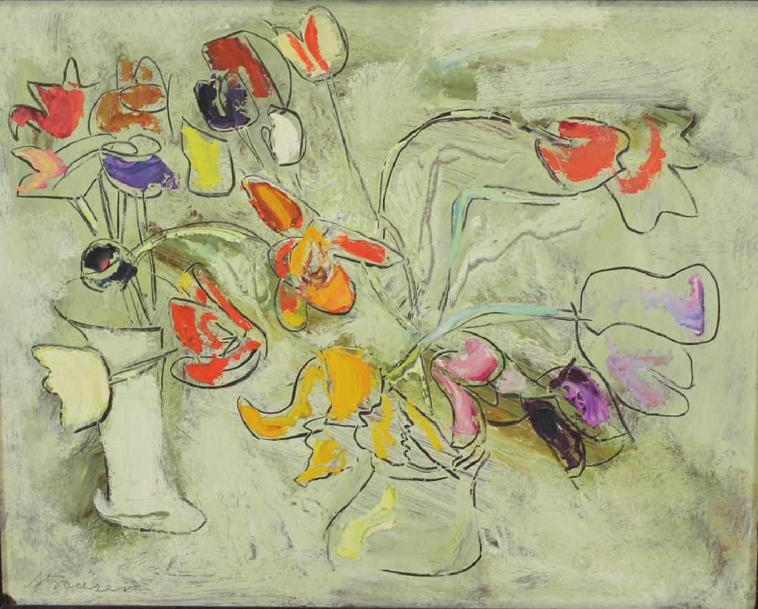 STRAUSER, Sterling. Oil On Board. "Floral Still (1 of 6)